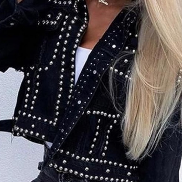 NEW APA Distressed Western Boyfriend Trucker Jacket Black Studs Size M NWT - Picture 6 of 8